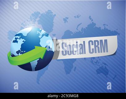 Social crm globe message world map illustration design over a blue background Stock Vector