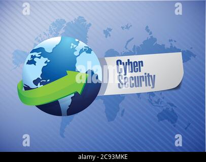 Cyber security sign illustration design over a world map background Stock Vector
