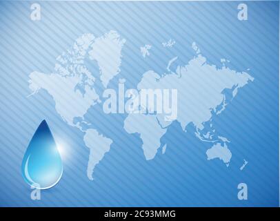 Water on earth concept illustration design over a world map background Stock Vector