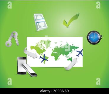 Global high-tech business illustration design over a green background Stock Vector