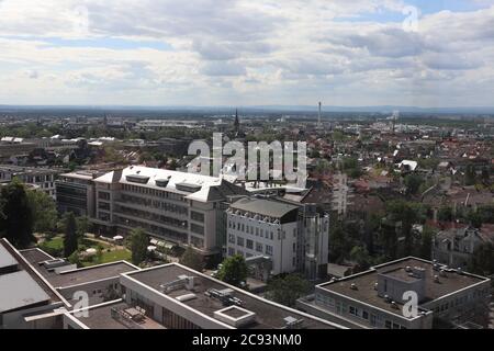 Darmstadt, Hessen / Germany - May 31 2019: Aerial view on the town of Darmstadt Stock Photo