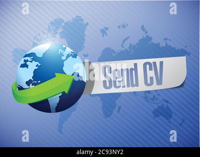 Send cv message world map illustration design over a blue background Stock Vector