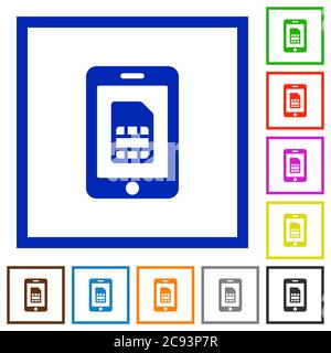Mobile simcard flat color icons in square frames on white background Stock Vector