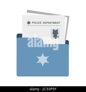 Cartoon icon of the police department case file documentation with cat suspect, vector illustration Stock Vector
