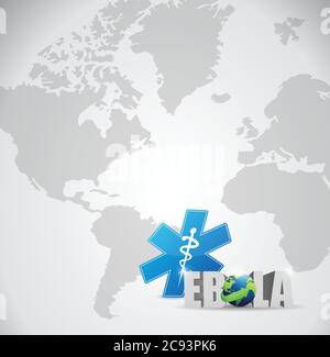 Ebola sign illustration design over a world map background Stock Vector