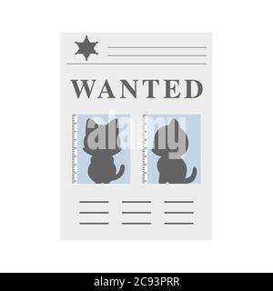 Cartoon icon of the wanted poster with cat suspect, vector illustration Stock Vector