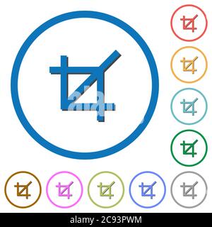 Crop tool flat color vector icons with shadows in round outlines on white background Stock Vector