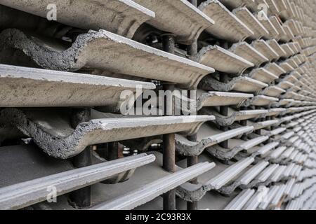 abstract wall from old roof tiles. Stock Photo