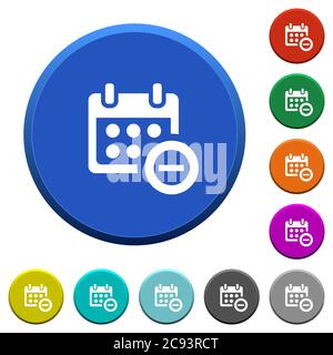 Remove event from calendar round color beveled buttons with smooth surfaces and flat white icons Stock Vector
