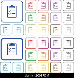 Checklist color flat icons in rounded square frames. Thin and thick versions included. Stock Vector