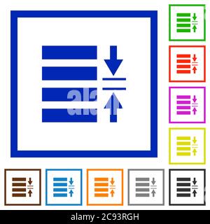 Adjust line spacing flat color icons in square frames on white background Stock Vector