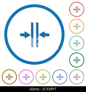 Adjust text column gutter flat color vector icons with shadows in round outlines on white background Stock Vector