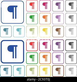 Text paragraph color flat icons in rounded square frames. Thin and thick versions included. Stock Vector