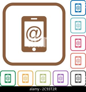Mobile mailing simple icons in color rounded square frames on white background Stock Vector