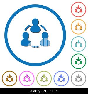 Online users flat color vector icons with shadows in round outlines on white background Stock Vector
