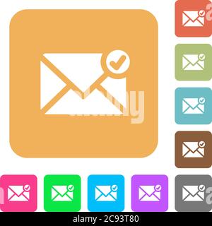 Mail sent flat icons on rounded square vivid color backgrounds. Stock Vector