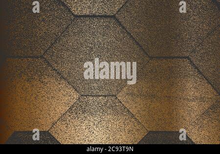 Luxury golden black metal gradient background with distressed mosaic, tile, paving stones texture.