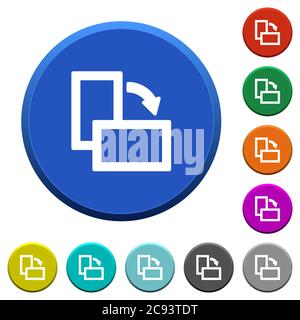 Rotate right round color beveled buttons with smooth surfaces and flat white icons Stock Vector