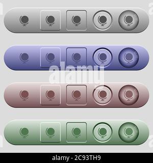 Globe icons on rounded horizontal menu bars in different colors and button styles Stock Vector