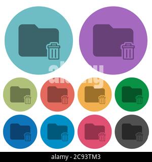Delete folder darker flat icons on color round background Stock Vector