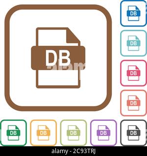 DB file format simple icons in color rounded square frames on white background Stock Vector