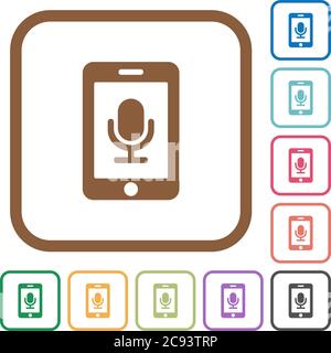 Mobile recording simple icons in color rounded square frames on white background Stock Vector