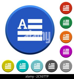 Text initials round color beveled buttons with smooth surfaces and flat white icons Stock Vector
