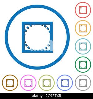 Rounded corner settings flat color vector icons with shadows in round outlines on white background Stock Vector