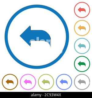 Reply to mail flat color vector icons with shadows in round outlines on white background Stock Vector