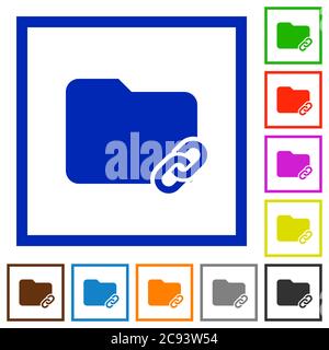 Folder link flat color icons in square frames on white background Stock Vector