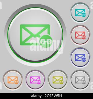 Mail attachment color icons on sunk push buttons Stock Vector