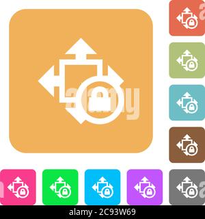 Size lock flat icons on rounded square vivid color backgrounds. Stock Vector