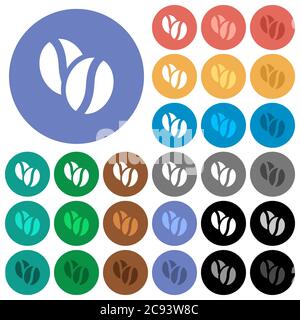 Coffe beans multi colored flat icons on round backgrounds. Included white, light and dark icon variations for hover and active status effects, and bon Stock Vector