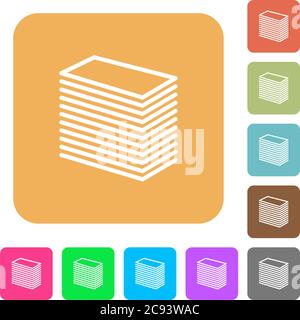 Paper stack flat icons on rounded square vivid color backgrounds. Stock Vector