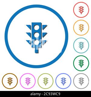 Traffic light flat color vector icons with shadows in round outlines on white background Stock Vector
