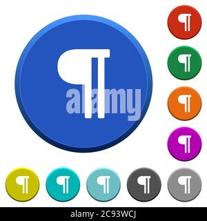 Text paragraph round color beveled buttons with smooth surfaces and flat white icons Stock Vector