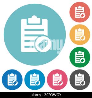 Note tagging flat white icons on round color backgrounds Stock Vector