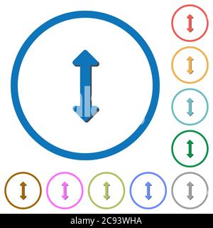 Resize vertical flat color vector icons with shadows in round outlines on white background Stock Vector