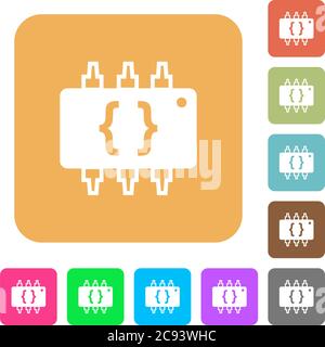 Hardware programming flat icons on rounded square vivid color backgrounds. Stock Vector