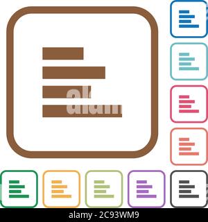 Align to left simple icons in color rounded square frames on white ...