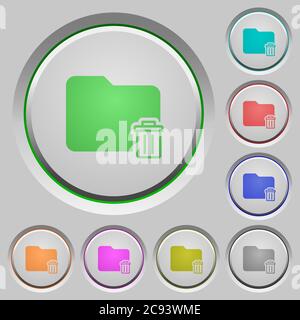 Delete folder color icons on sunk push buttons Stock Vector