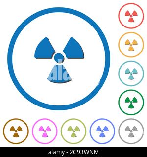 Radiation flat color vector icons with shadows in round outlines on white background Stock Vector