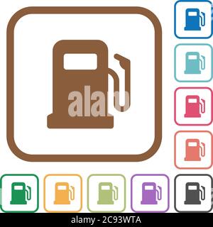 Gas station simple icons in color rounded square frames on white background Stock Vector