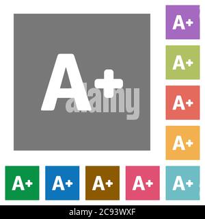 Increase font size flat icons on simple color square backgrounds Stock Vector