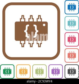 Hardware programming simple icons in color rounded square frames on white background Stock Vector
