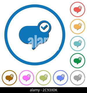 Message sent flat color vector icons with shadows in round outlines on white background Stock Vector