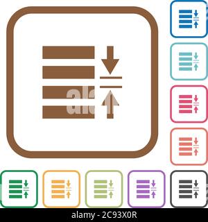 Adjust line spacing simple icons in color rounded square frames on white background Stock Vector
