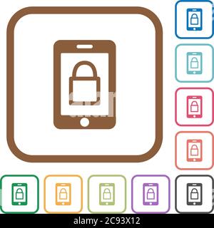 Smartphone lock simple icons in color rounded square frames on white background Stock Vector