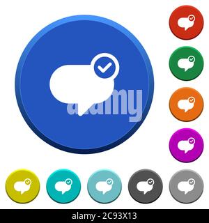 Message sent round color beveled buttons with smooth surfaces and flat white icons Stock Vector