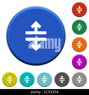 Horizontal split round color beveled buttons with smooth surfaces and flat white icons Stock Vector